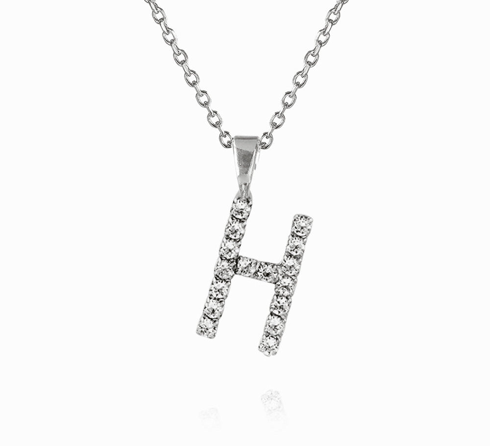 Mini Letter Necklace H / Crystal