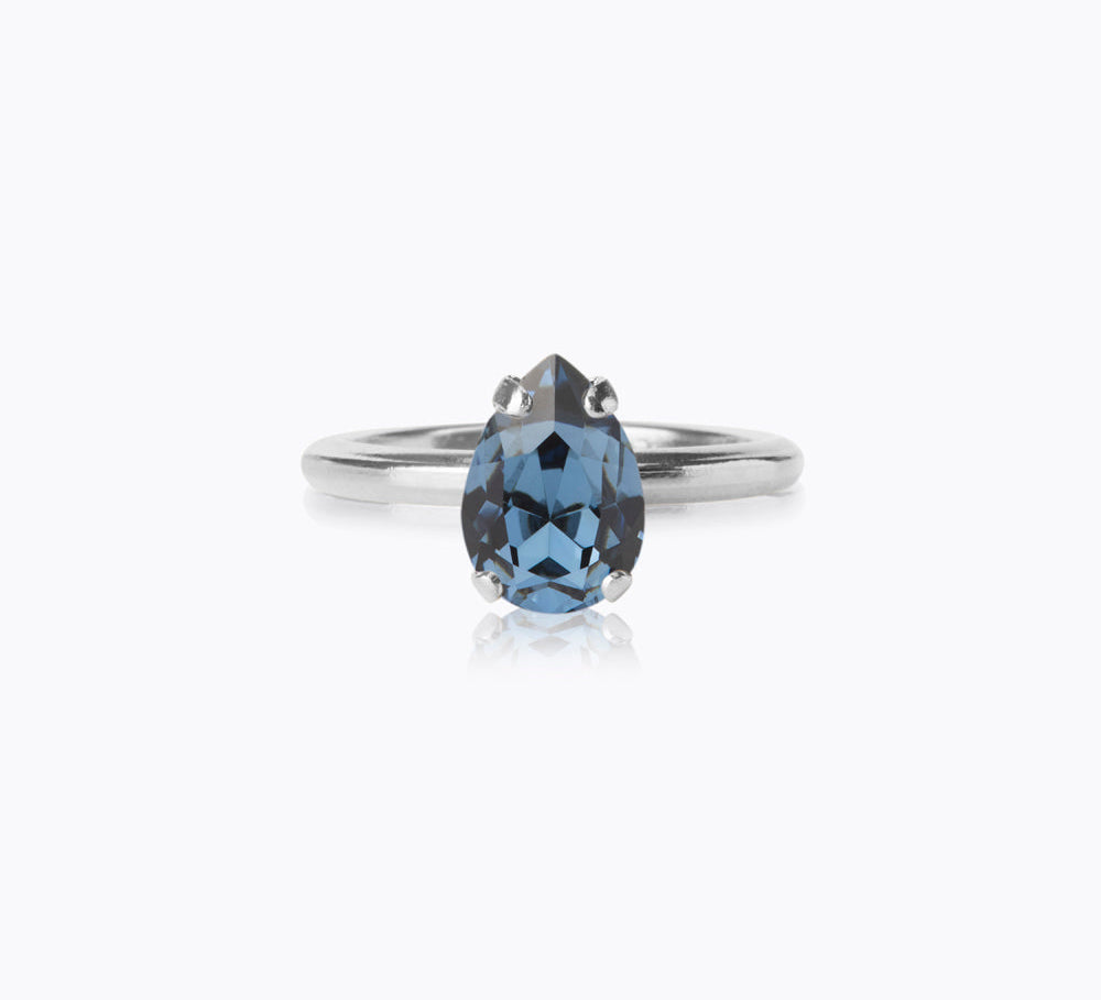Caroline Svedbom - Petite Drop Ring Denim Blue Rhodium