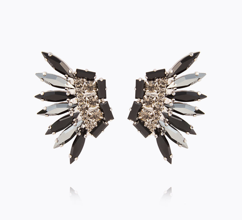Caroline Svedbom - Feather Earrinings Black Combo Rhodium