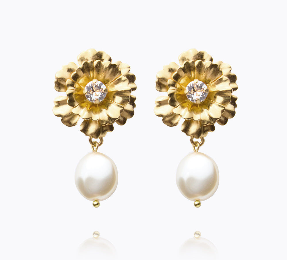 Caroline Svedbom - Blossom Pearl Earrings Crystal Gold