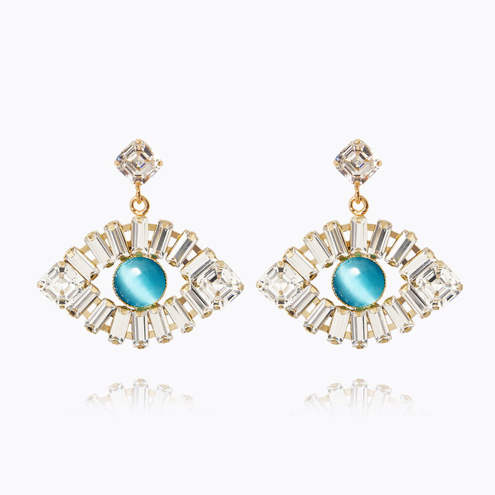 Caroline Svedbom - Greek Eye Statementearrings Crystal Aquamarine Gold