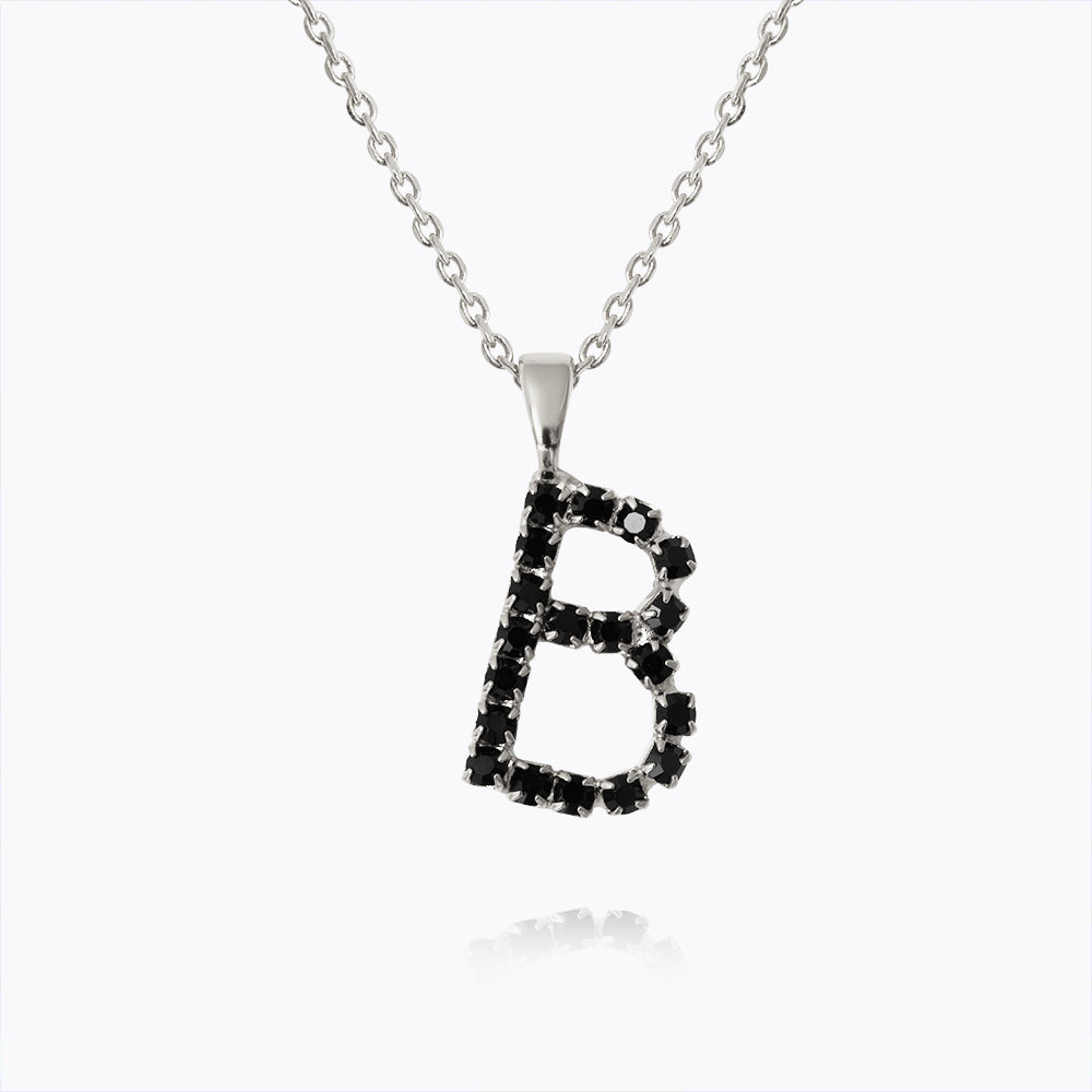 Caroline Svedbom - Mini Letter Black Necklace Letter B Rhodium