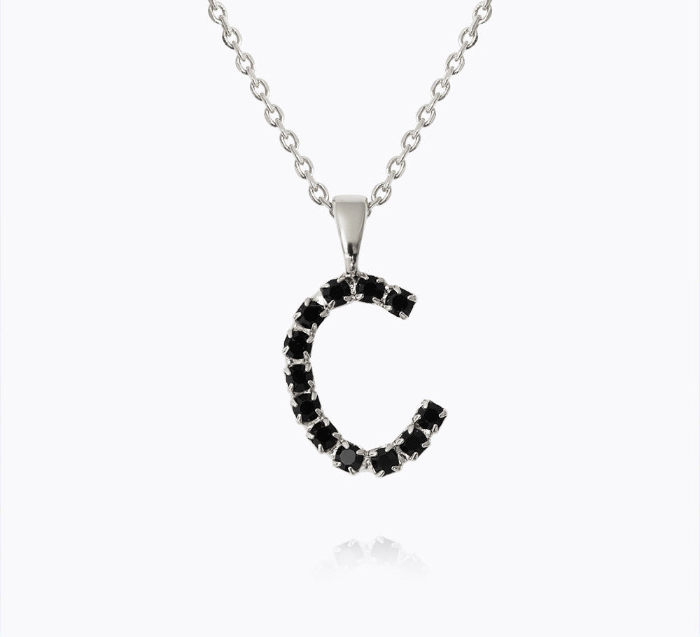 Caroline Svedbom - Mini Letter Black Necklace Letter C Rhodium