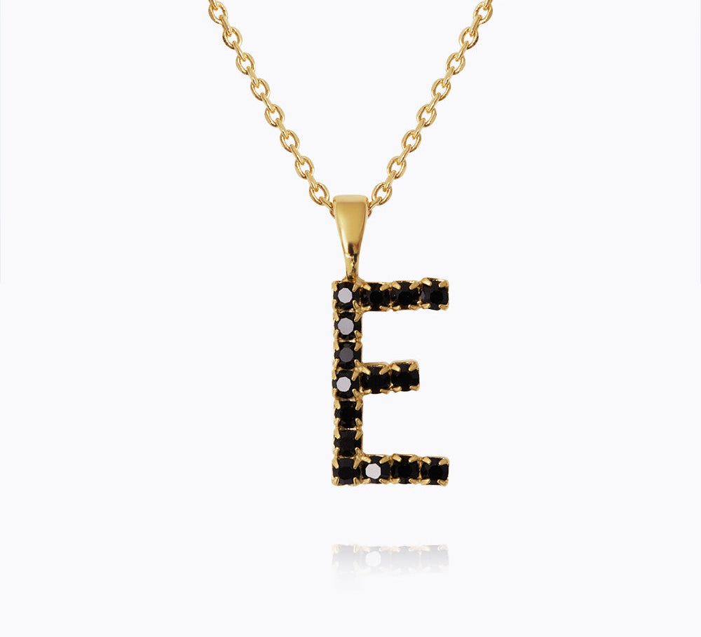 Caroline Svedbom - Mini Letter Black Necklace Letter E Gold