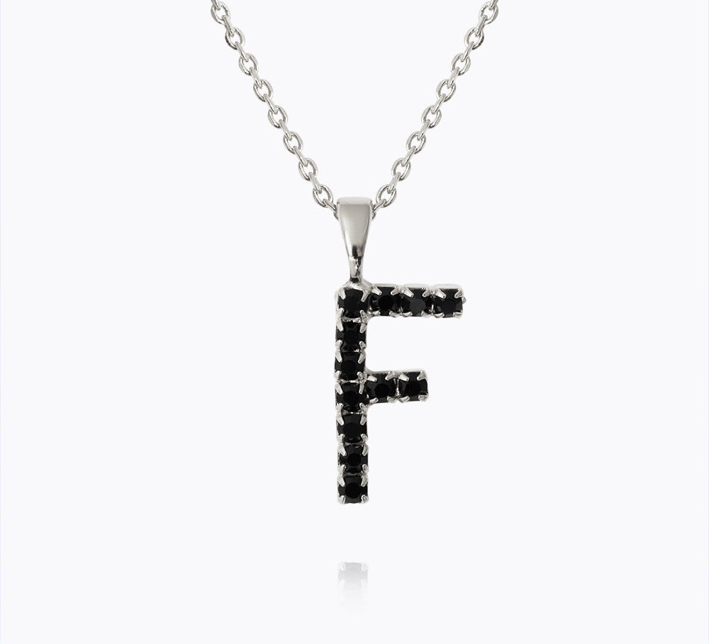 Caroline Svedbom - Mini Letter Black Necklace Letter F Rhodium