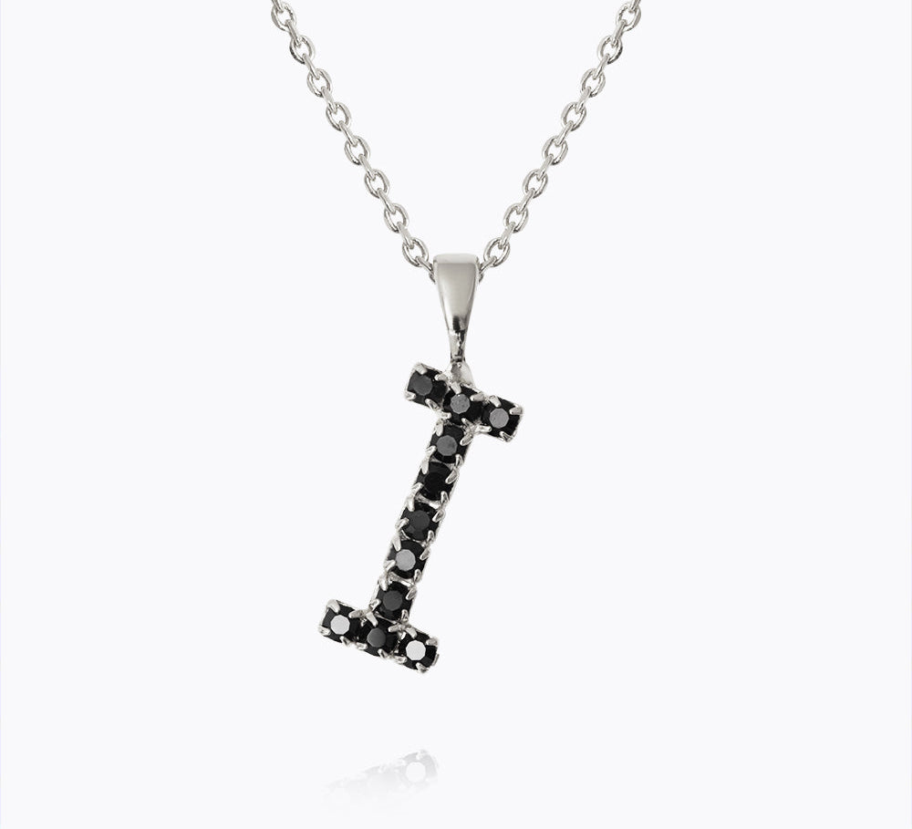 Caroline Svedbom - Mini Letter Black Necklace Letter I Rhodium