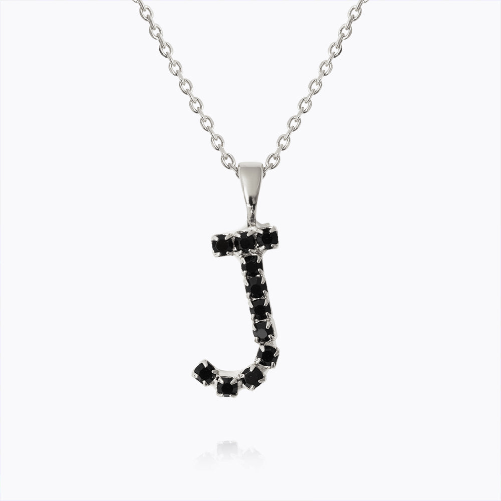 Caroline Svedbom - Mini Letter Black Necklace Letter J Rhodium