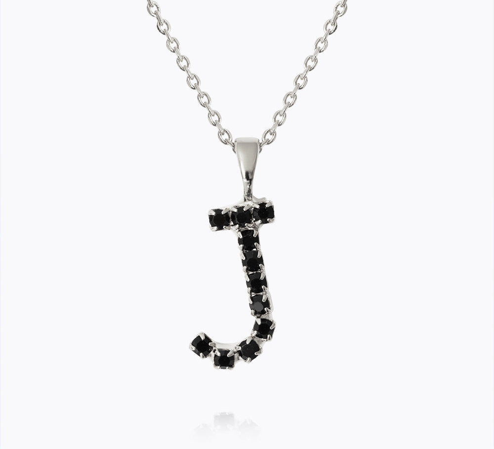 Caroline Svedbom - Mini Letter Black Necklace Letter J Rhodium