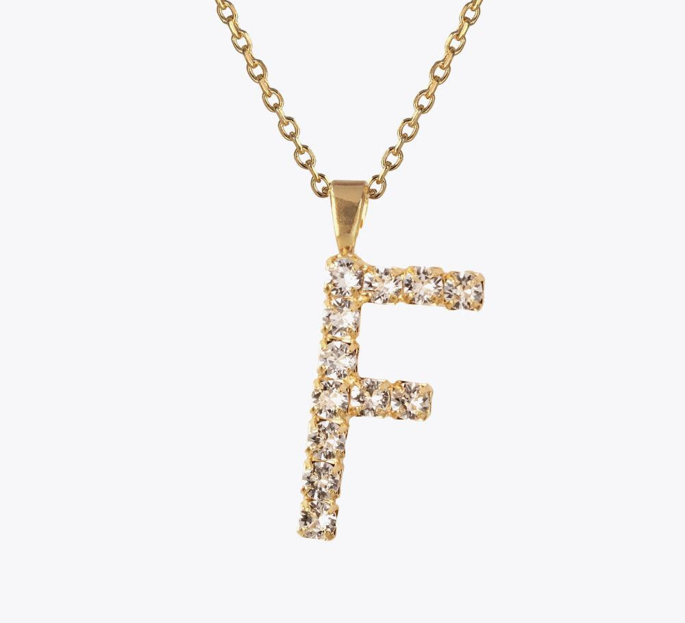 Caroline Svedbom - Letter Necklace Crystal Gold 70 Letter F Cm