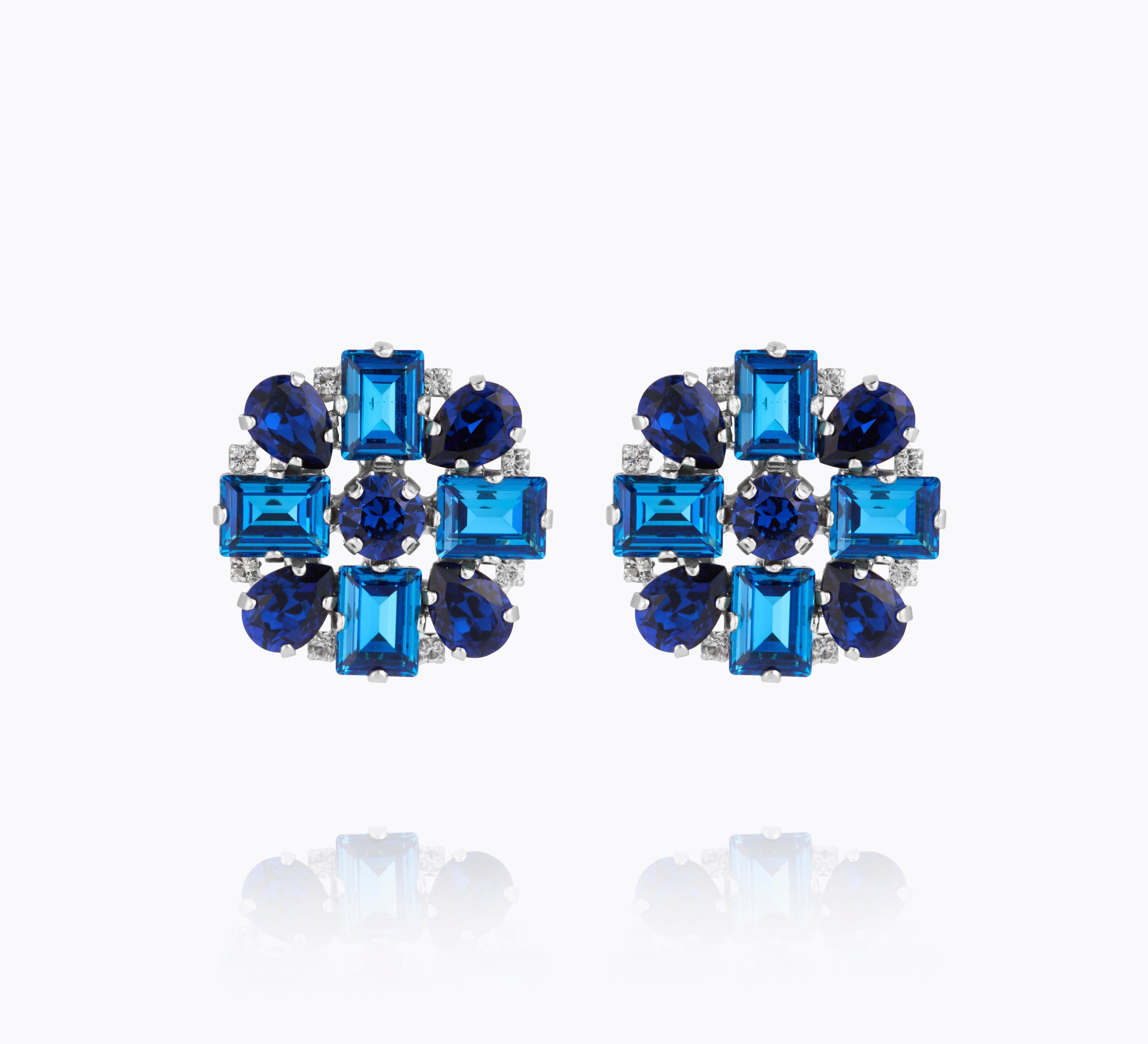 Caroline Svedbom - Diora Statement Earrings Recreated Blue Combo Rhodium