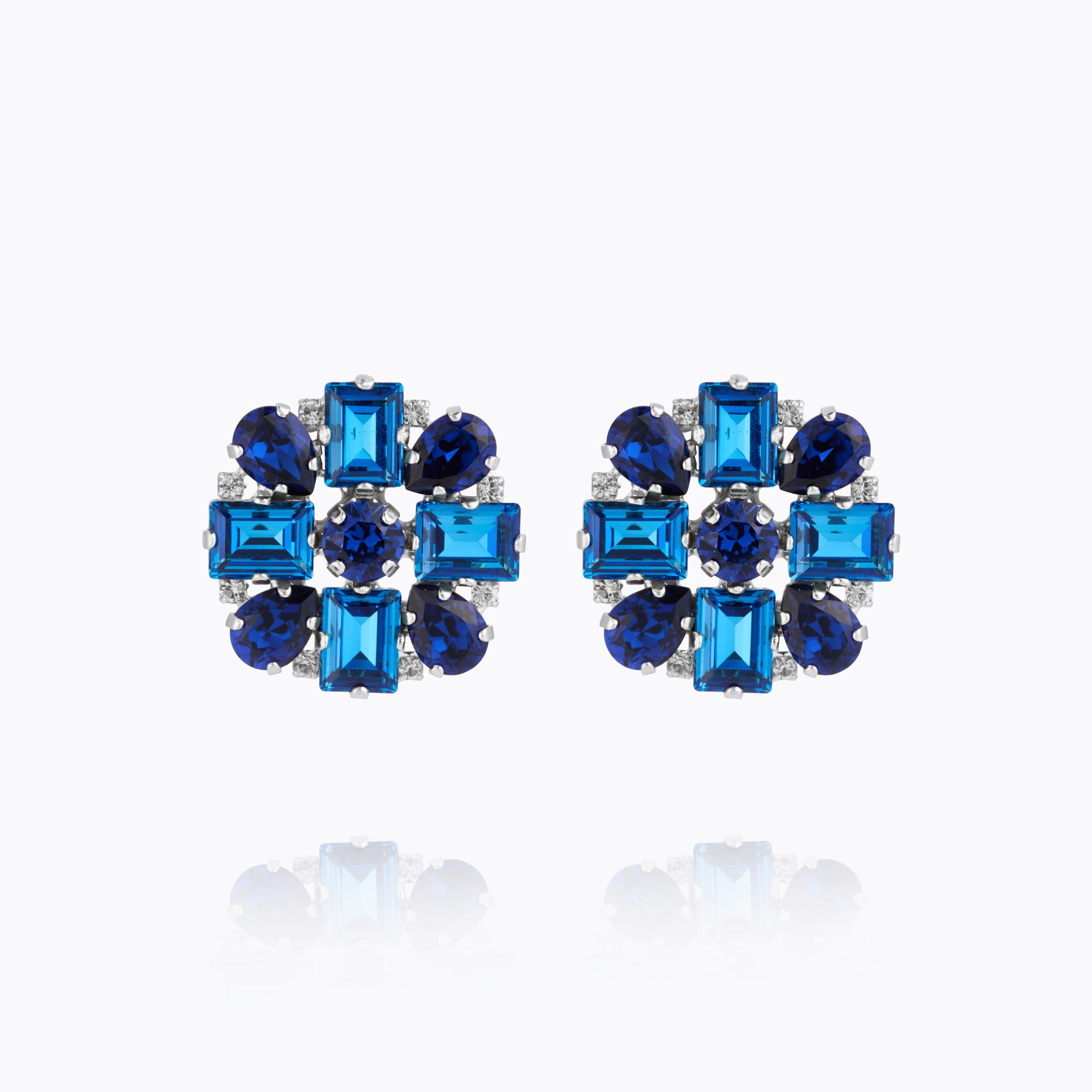 Caroline Svedbom - Diora Statement Earrings Recreated Blue Combo Rhodium