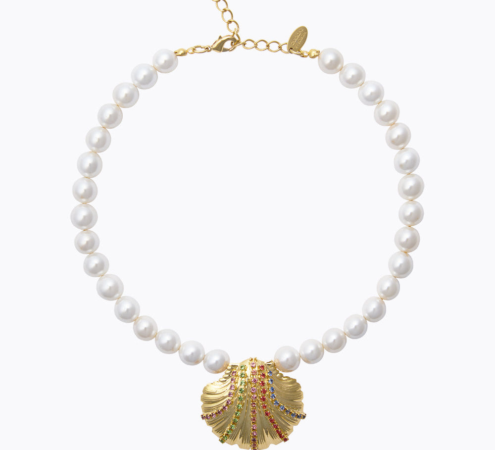 Caroline Svedbom - Mirella Pearl Choker Rainbow Combo Gold