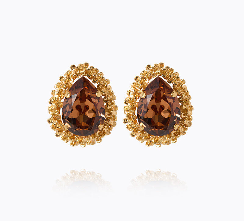 Caroline Svedbom - Classic Gemma Earrings Rec Light Smoked Topaz Gold