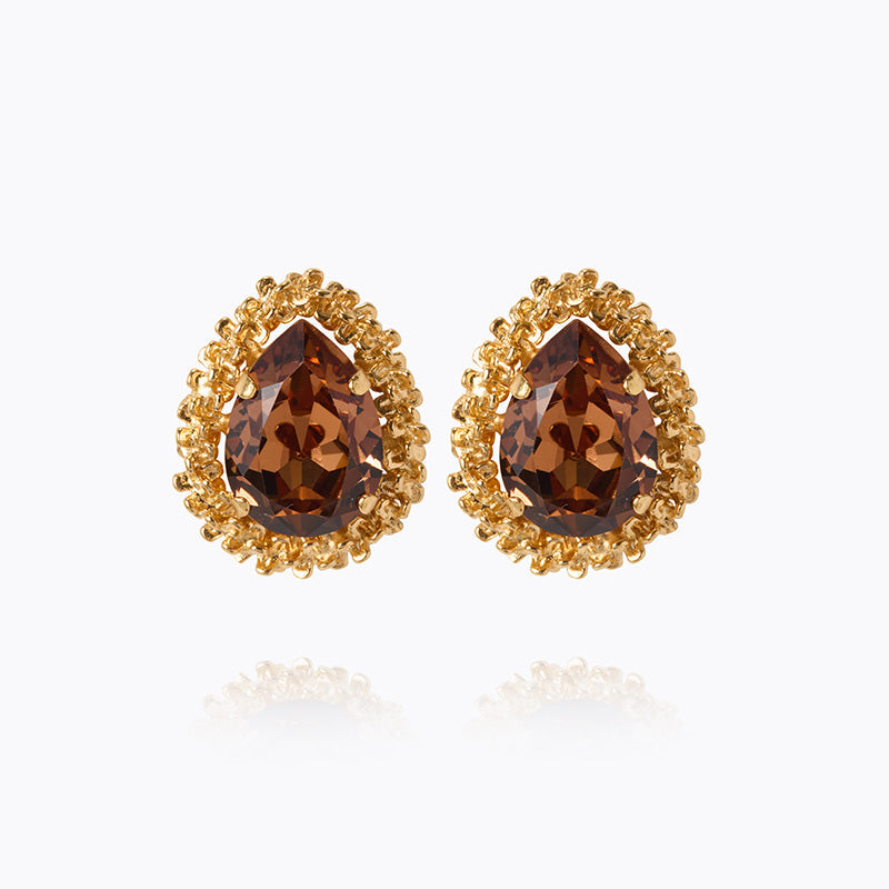 Caroline Svedbom - Classic Gemma Earrings Rec Light Smoked Topaz Gold
