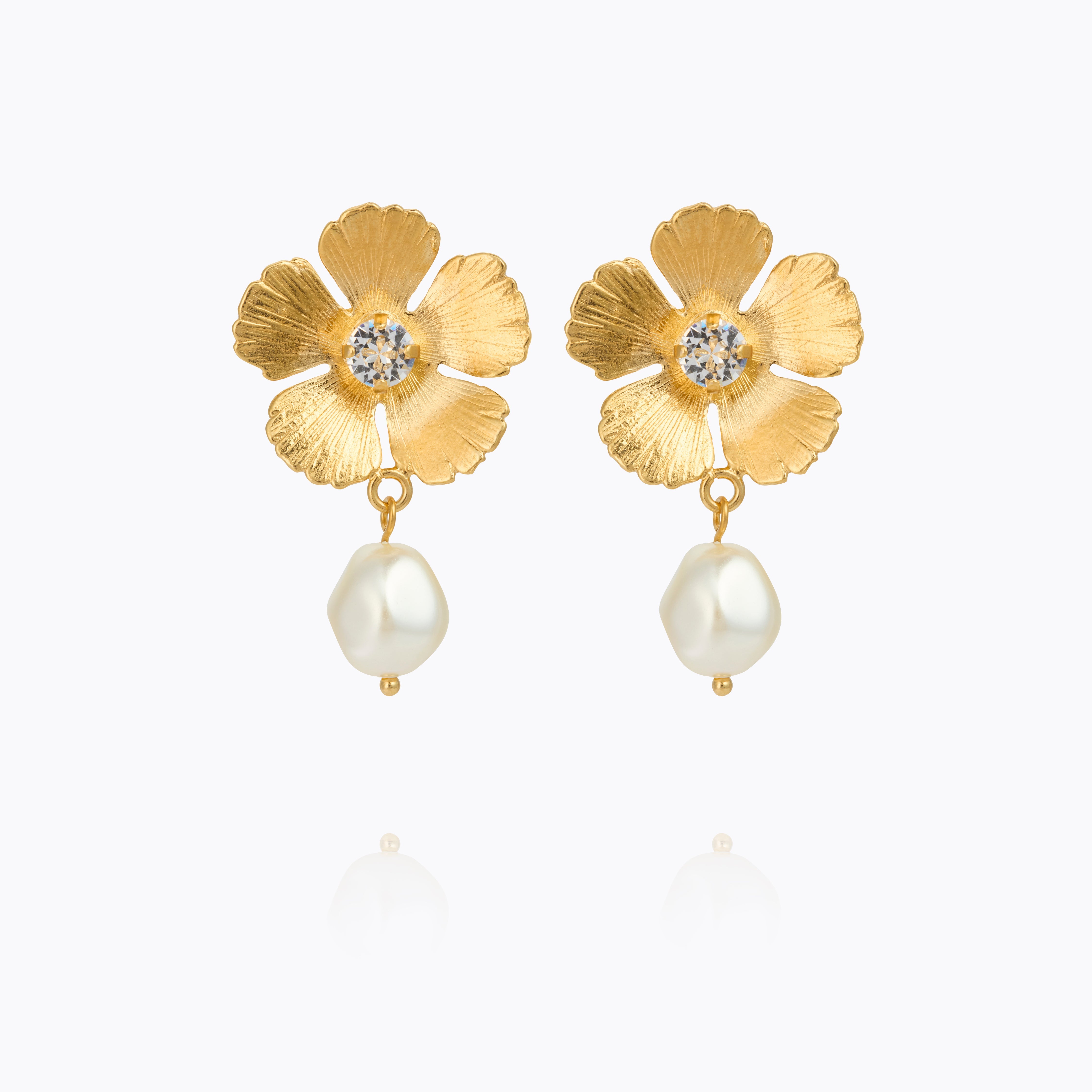 Caroline Svedbom - Mini Anemone Pearl Earrings Crystal Gold