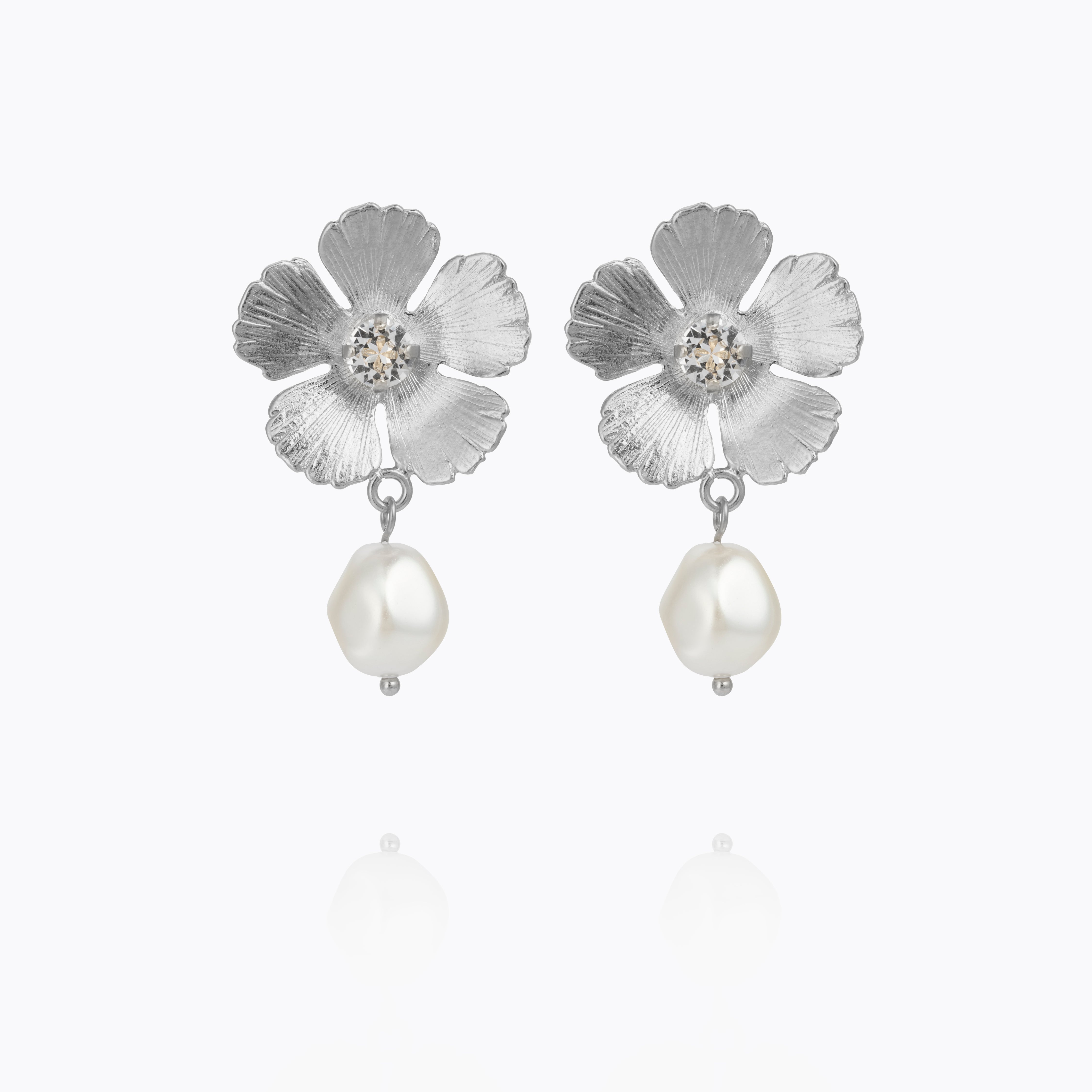 Caroline Svedbom - Mini Anemone Pearl Earrings Crystal Rhodium