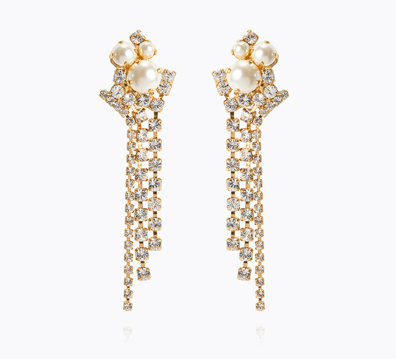 Caroline Svedbom - Molly Statement Earrings Pearl Crystal Gold