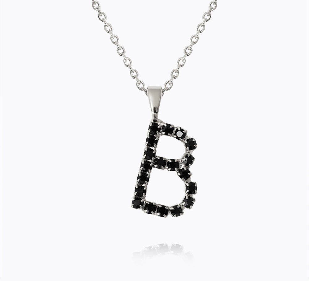 Caroline Svedbom - Mini Letter Black Necklace Letter B Rhodium