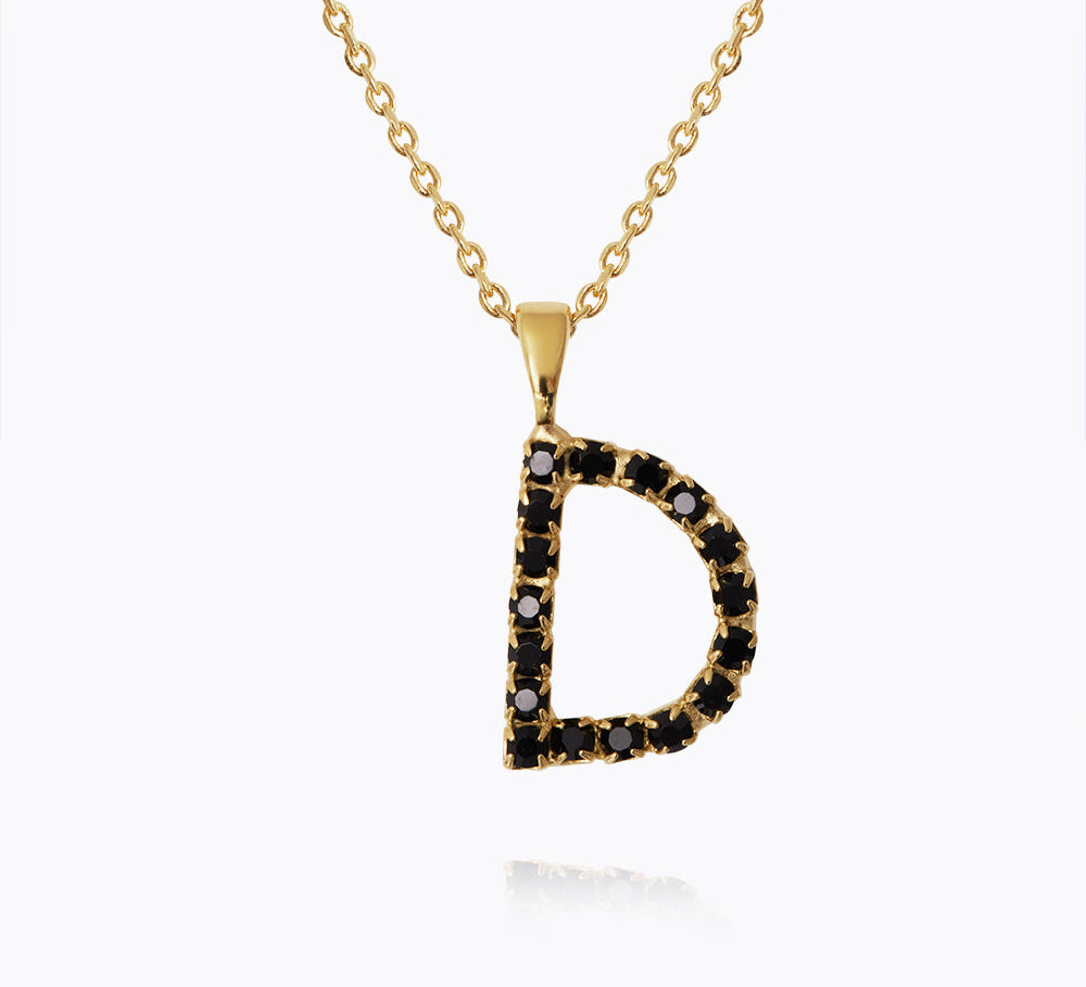 Caroline Svedbom - Mini Letter Black Necklace Letter D Gold