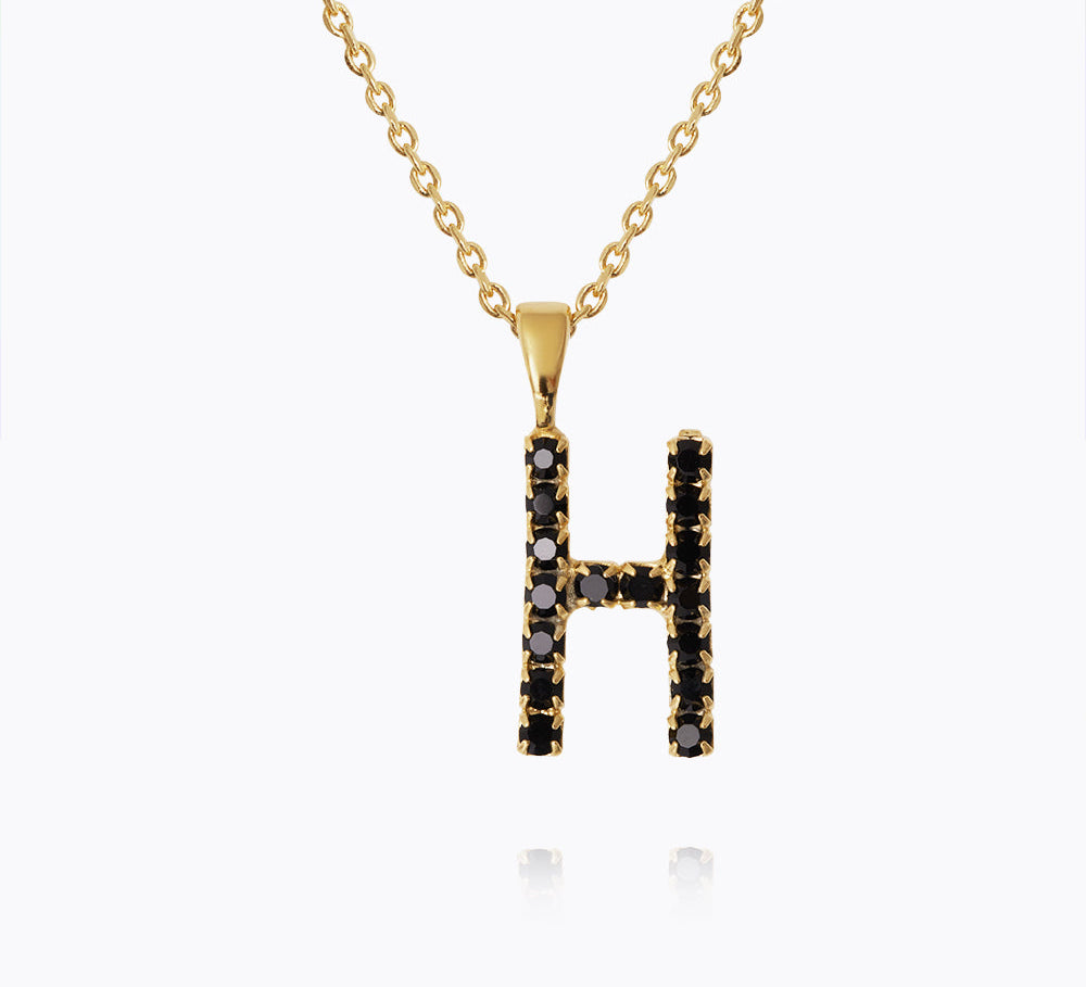 Caroline Svedbom - Mini Letter Black Necklace Letter H Gold