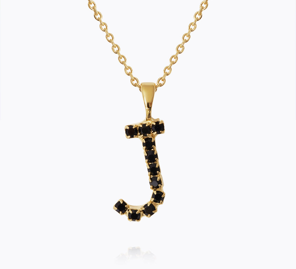 Caroline Svedbom - Mini Letter Black Necklace Letter J Gold