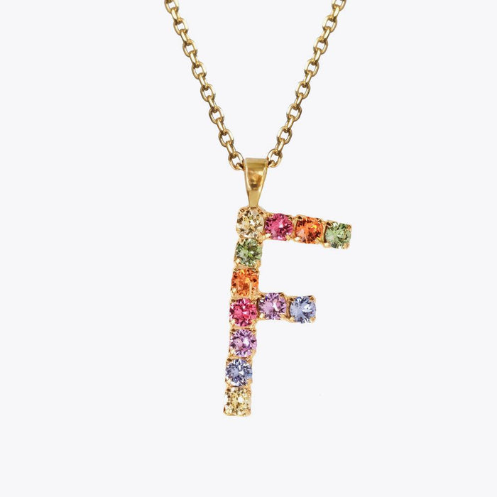 Letter Necklace F / Rainbow Combo