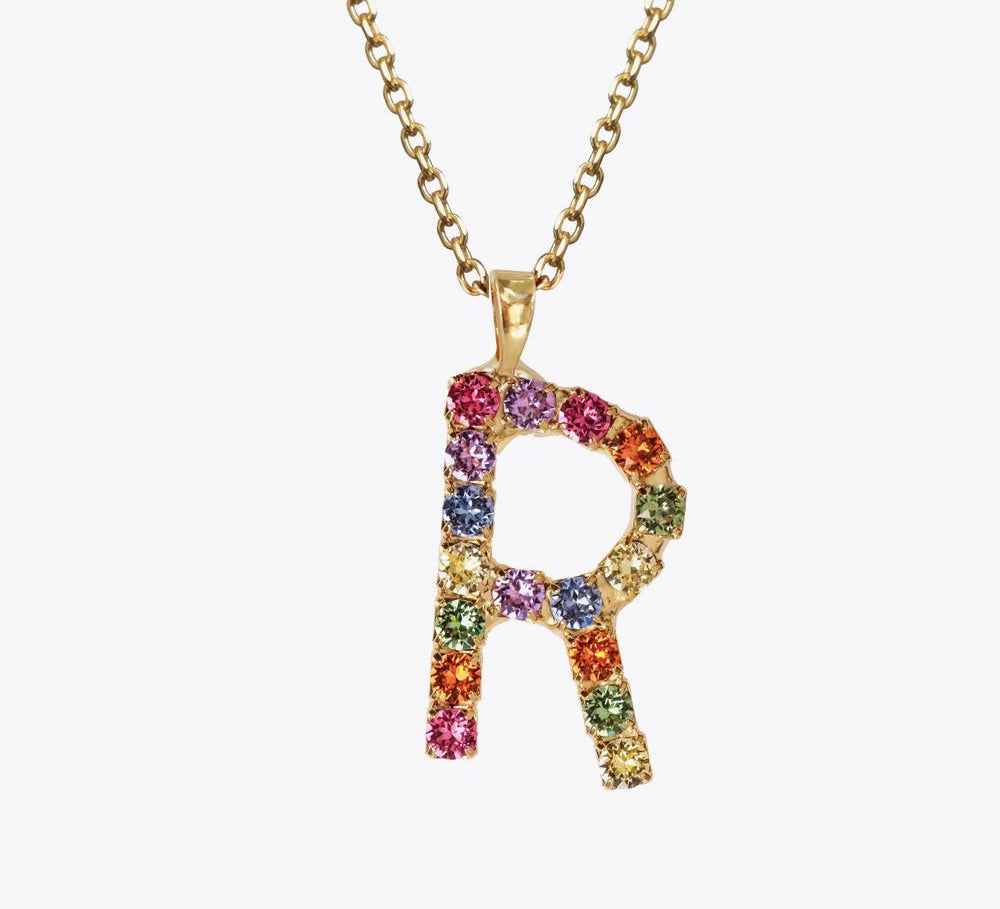 Letter Necklace R / Rainbow Combo