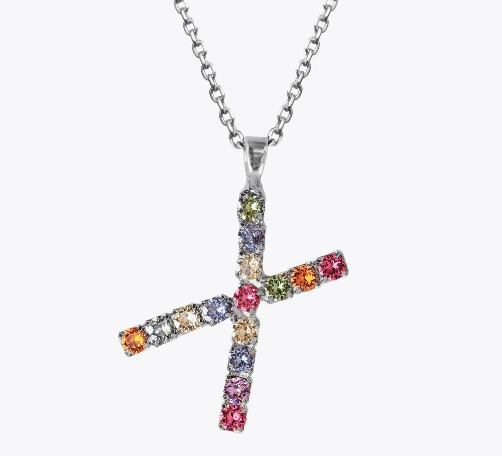 Letter Necklace X / Rainbow Combo