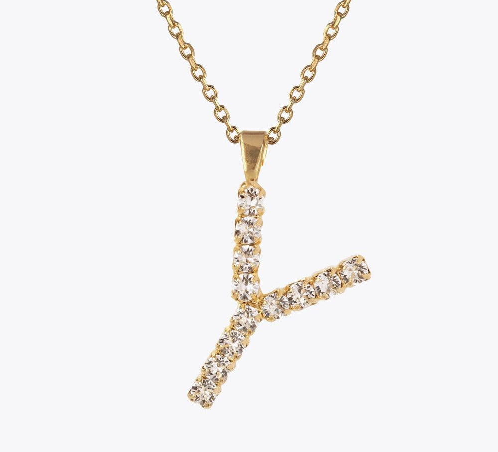 Letter Necklace Y Crystal