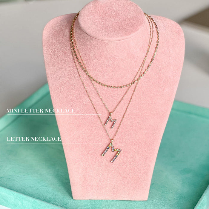 Mini Letter Necklace W / Crystal