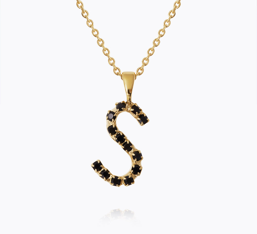 Caroline Svedbom - Mini Letter Black Necklace Letter S Gold