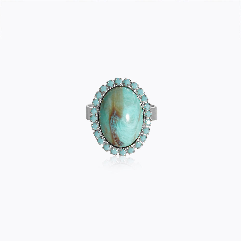 Oblong Oval Bright Blue Kingman Turquoise Ring • US Size 7 - Tranquil Sky  Jewelry