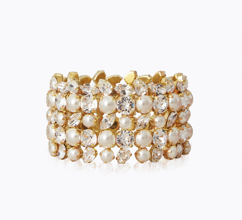 Caroline Svedbom - Multi Cuff Bracelet Pearl Crystal Gold