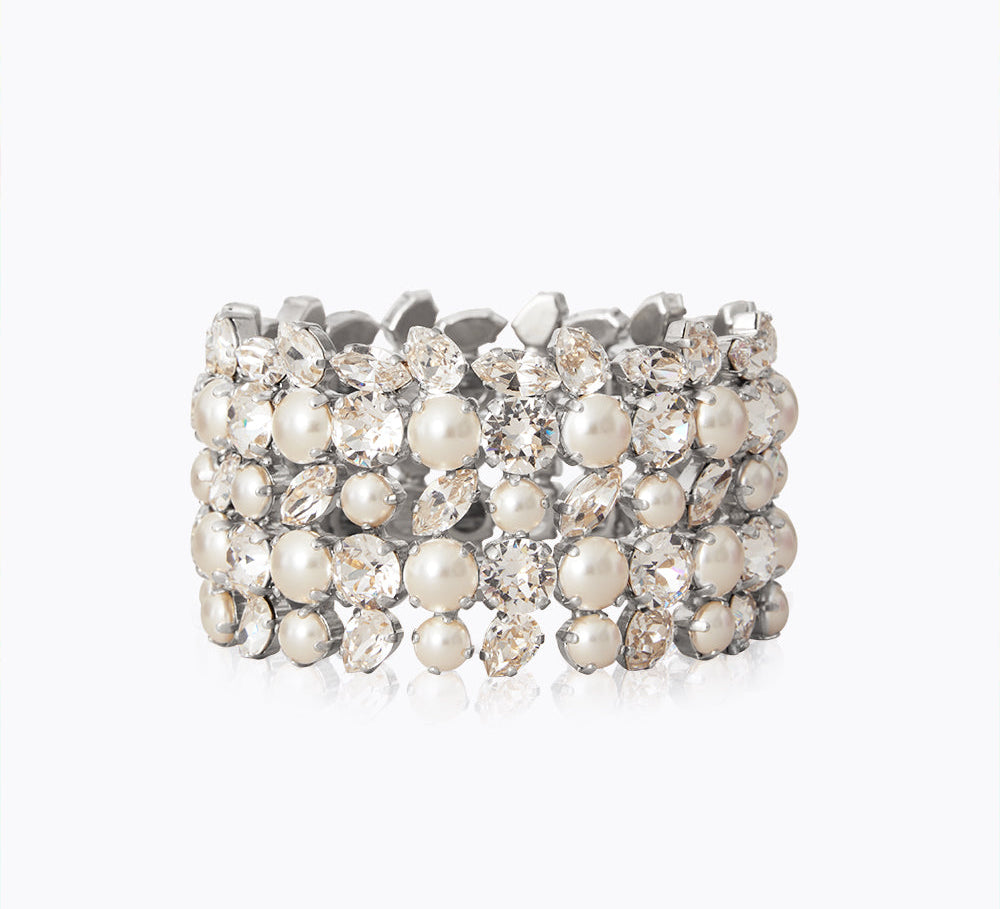 Caroline Svedbom - Multi Cuff Bracelet Pearl Crystal Rhodium