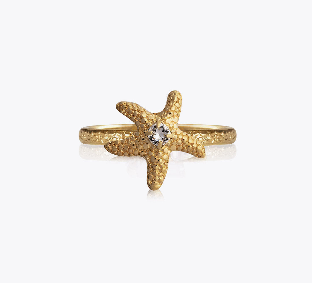 Caroline Svedbom - Mini Sea Star Ring Crystal Gold