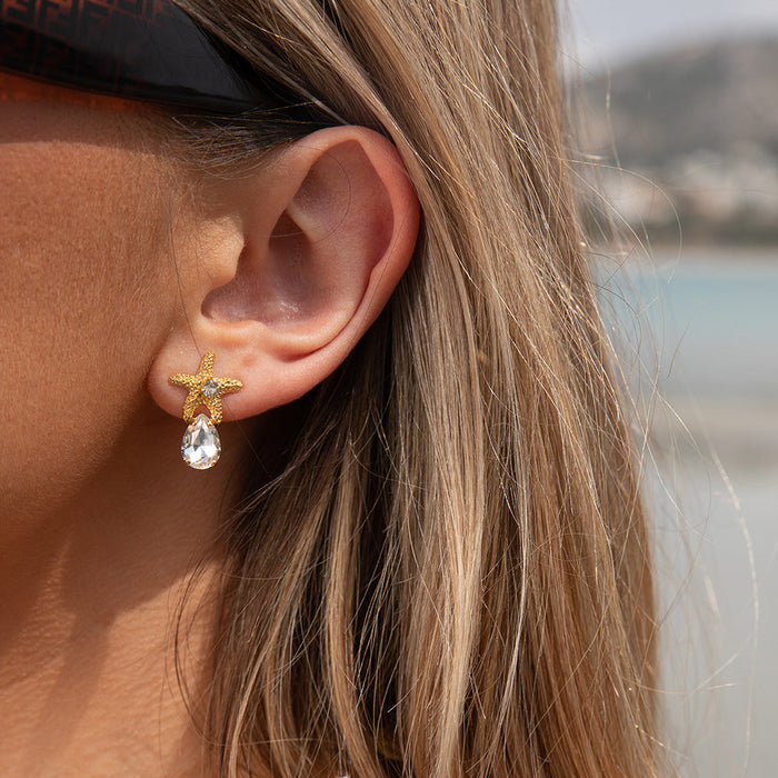Mini Sea Star Earrings / Crystal